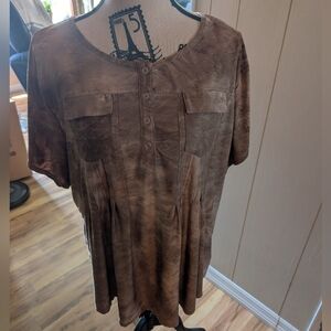 Brown Short Sleeve Blouse